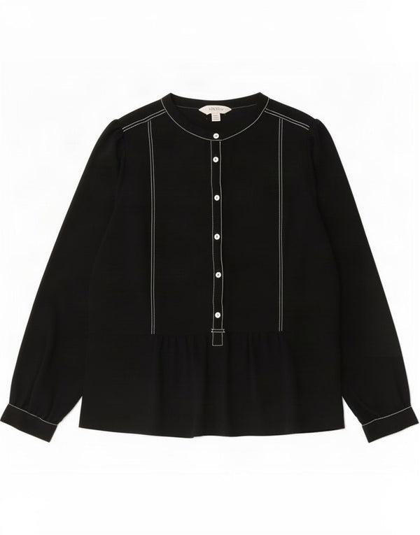 Marks & Spencer Dame Langærmet Bluse Top UK 16 Large Black Polyester