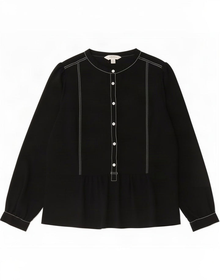 Marks & Spencer Dame Langærmet Bluse Top UK 16 Large Black Polyester