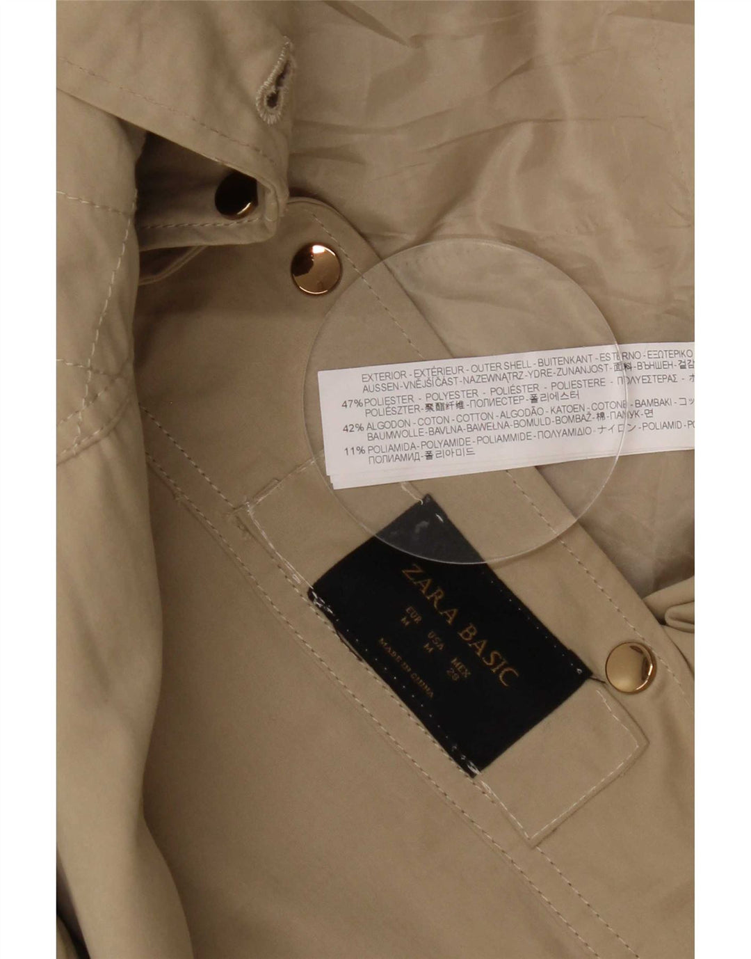 Zara Regnfrakke med hætte til kvinder UK 14 Medium Khaki Polyester
