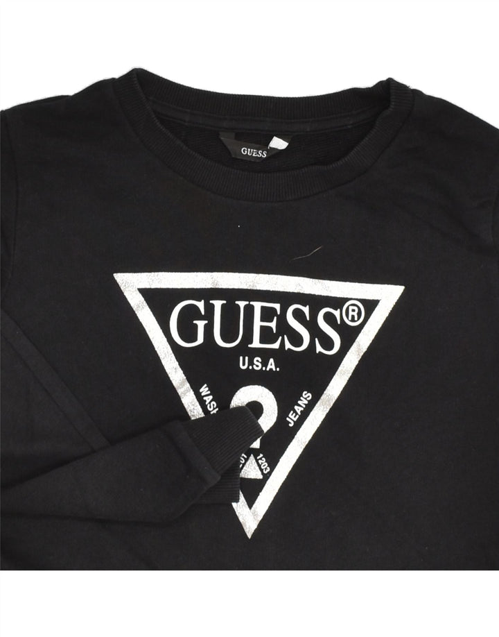 GUESS Girls Graphic Sweatshirt Jumper 11-12 Years Black Cotton | Vintage Guess | Thrift | Second-Hand Guess | Used Clothing | Messina Hembry 
