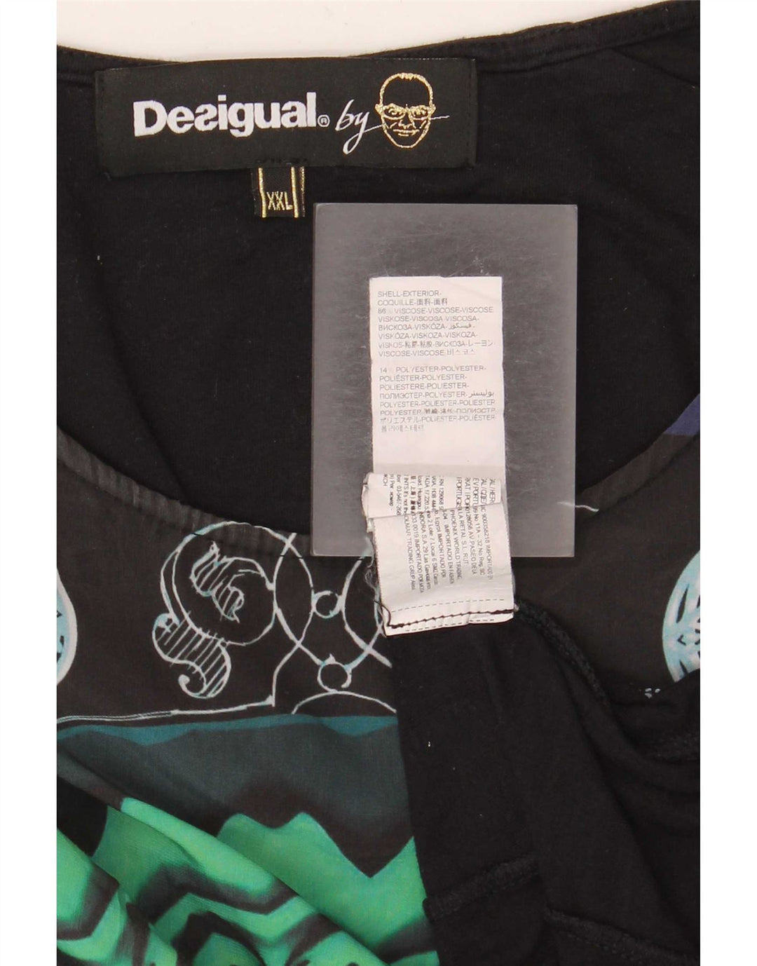 Desigual Kvinders abstrakt mønster Top Langærmet UK 20 2XL Sort Moderne