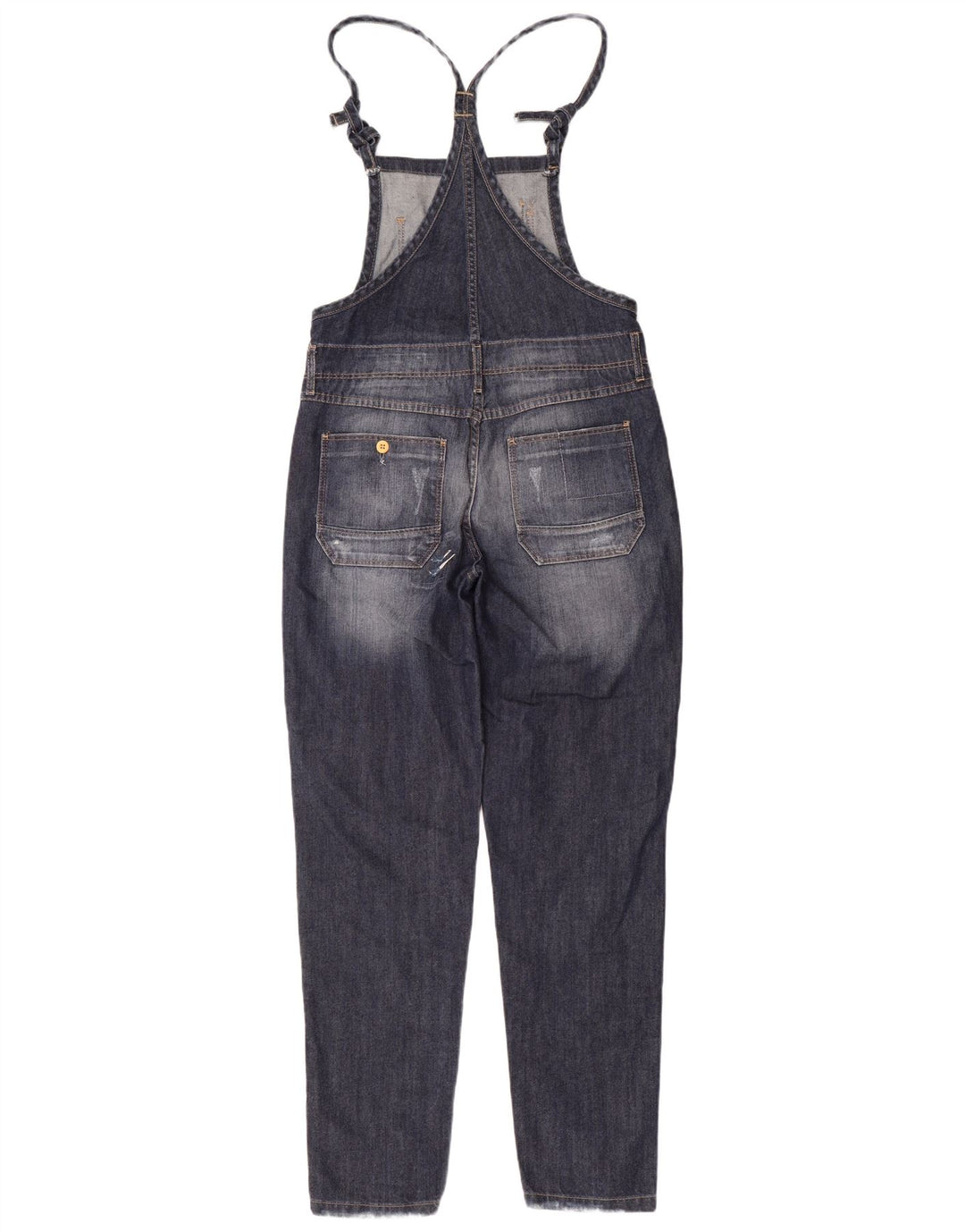 Zara Dame Distressed Dungarees Tapered Jeans Medium W28 L31 Navy Blue