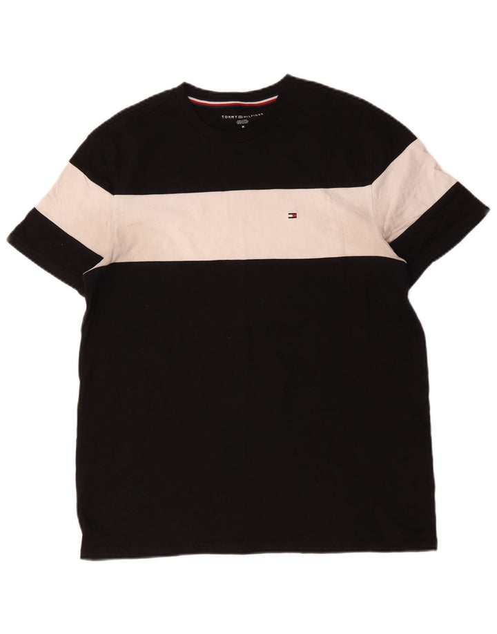 Tommy Hilfiger Herre T-Shirt Top Medium Sort Colourblock Bomuld
