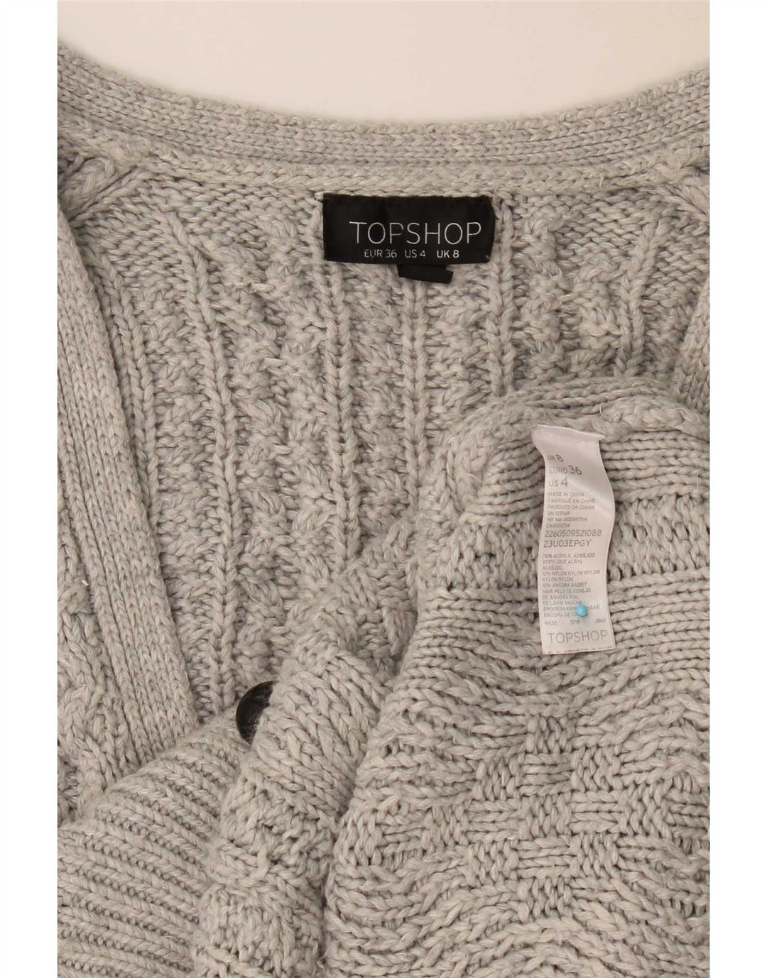 Topshop Dame Oversized Cardigan Sweater UK 8 Small Grå Akryl