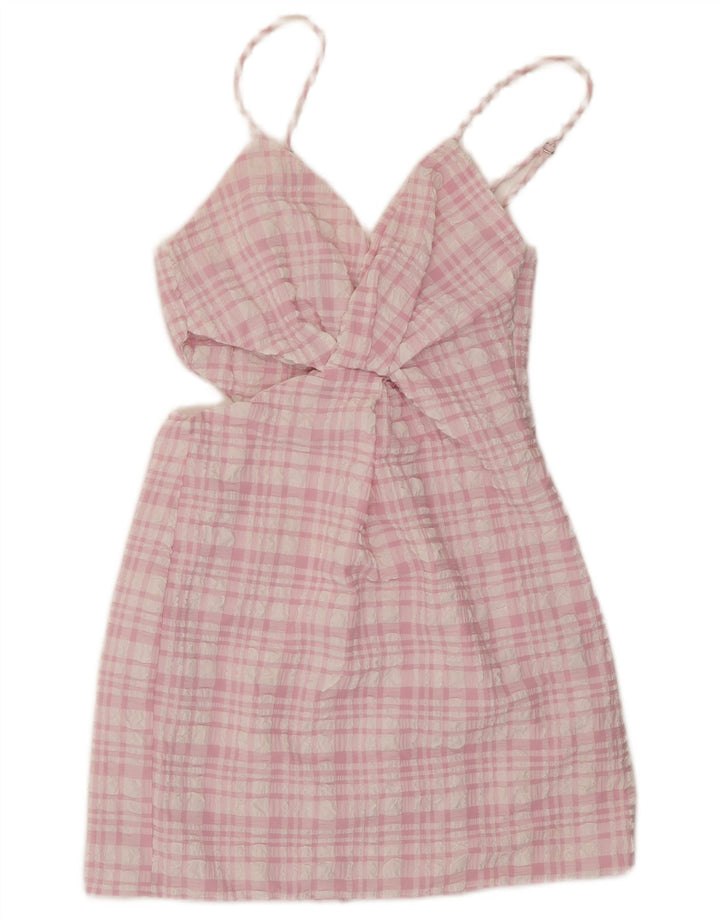 Zara Dame Udskæring Sundress UK 8 Small Pink Check