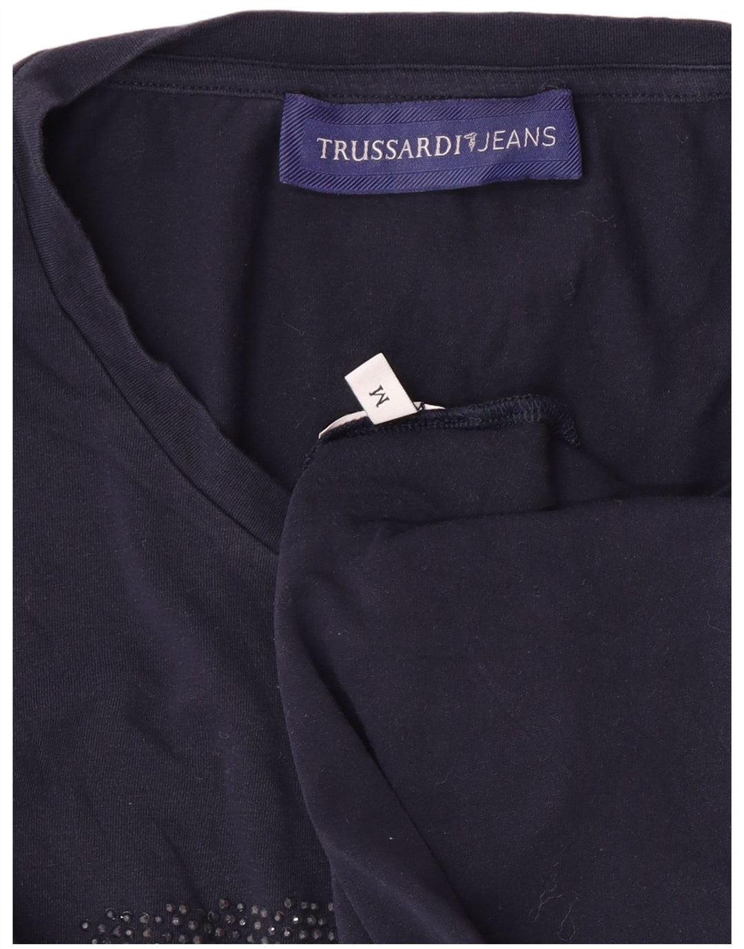 TRUSSARDI JEANS Grafisk T-shirt top til kvinder UK 12 Medium Navy Blue