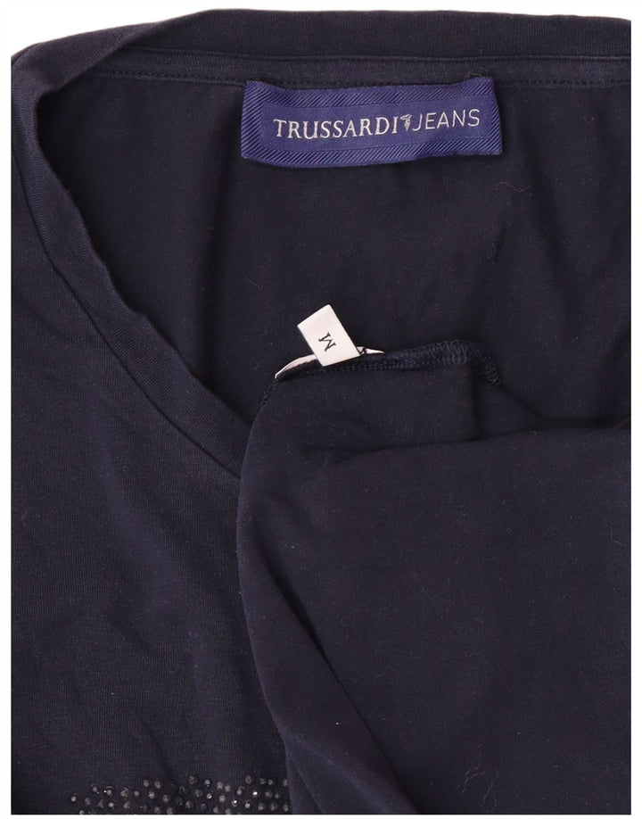 TRUSSARDI JEANS Grafisk T-shirt top til kvinder UK 12 Medium Navy Blue