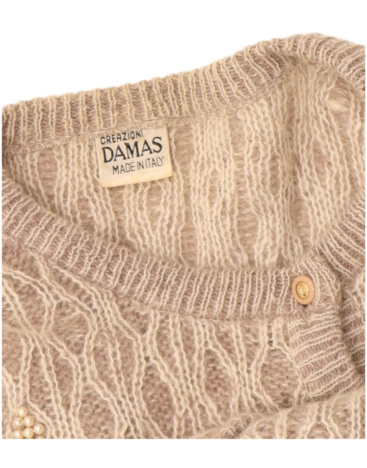 Vintage Dame Cardigan Sweater UK 14 Stor Grå Geometrisk
