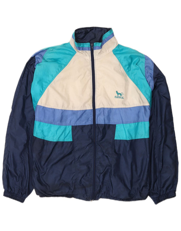 Vintage træningsdragt til mænd Topjakke XL Marineblå Colourblock Nylon