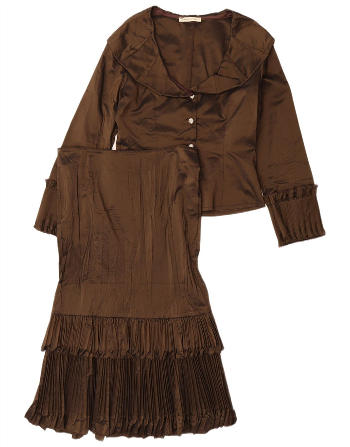 Vintage dame 4-knaps 2-delt nederdelsæt IT 44 Medium W30 Brun Acetat