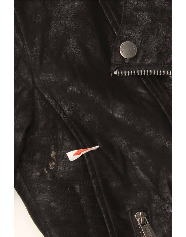 Guess Womens Biker-jakke i imiteret læder UK 4 XS sort polyurethan