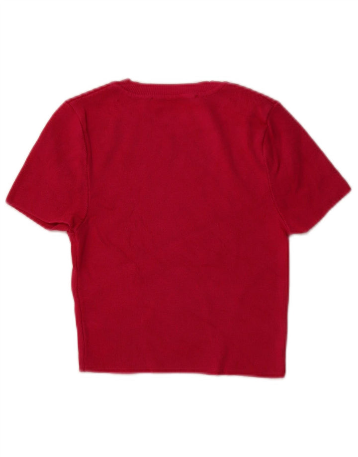 ZARA Womens Crop Kortærmet Jumper Sweater med rund hals UK 8 Small Pink