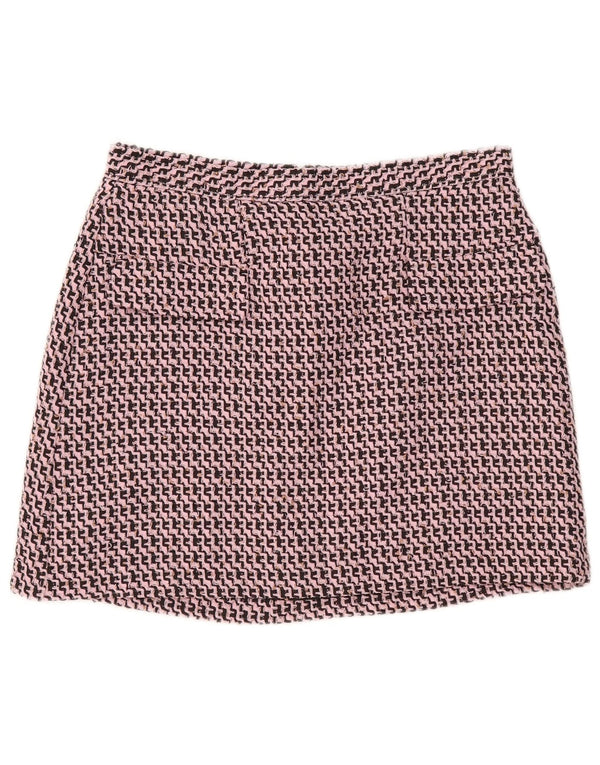 Topshop Dame Mini Nederdel UK 14 Large W32 Pink Chevron Polyester