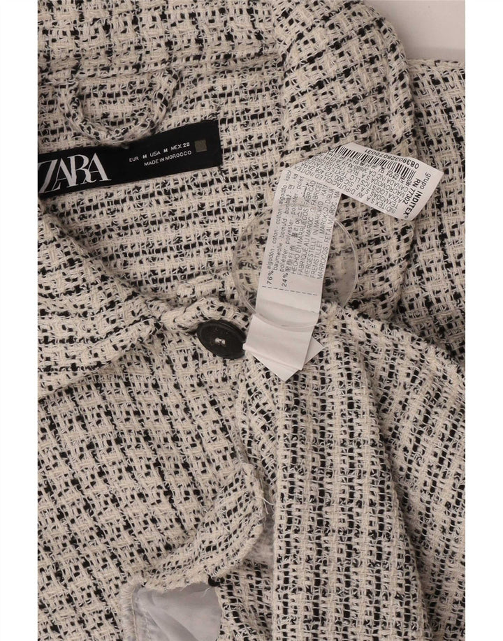 Zara Dame Shacket Jacket UK 14 Medium White Flecked Bomuld