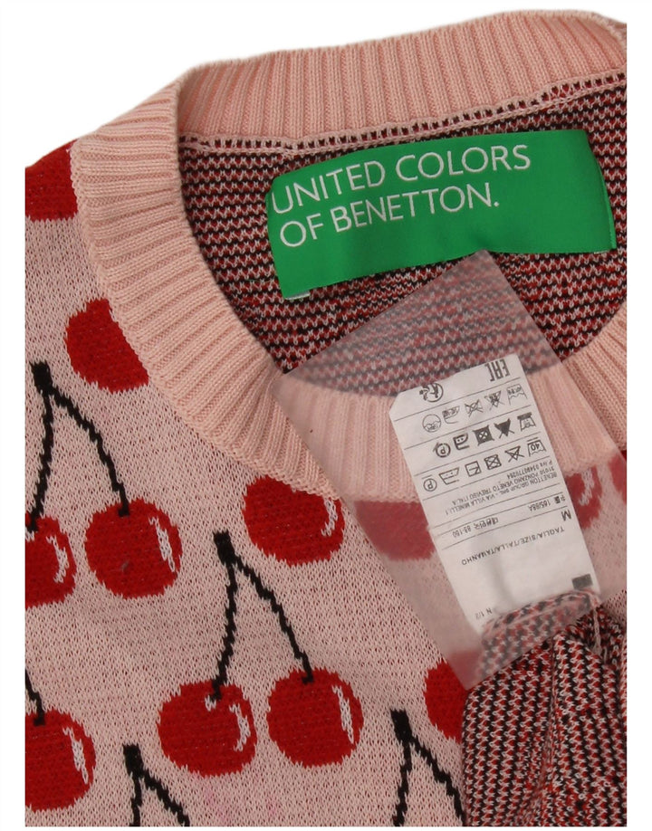 Benetton Dame abstrakt mønster Crop Vest Tank Top UK 12 Medium Pink