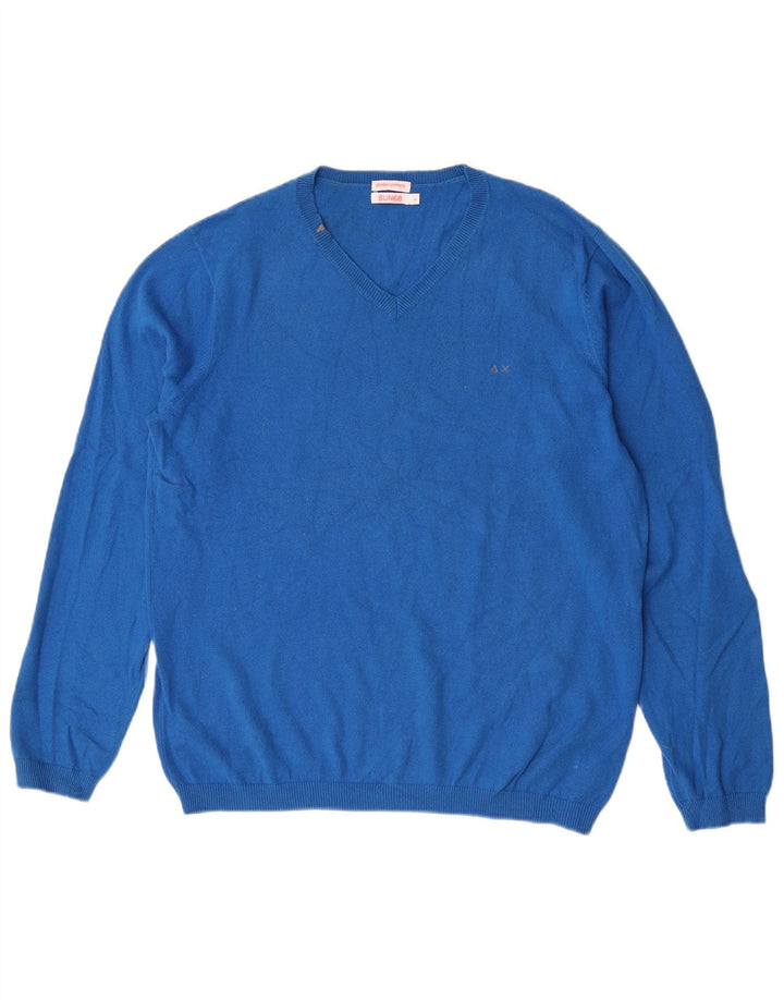 Sun68 Herre V-hals sweater Stor blå bomuld