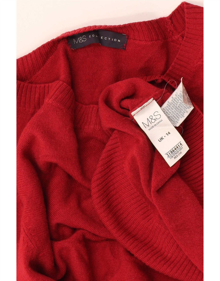 Marks & Spencer Dame Boat Neck Jumper Sweater UK 14 Medium Rød Akryl