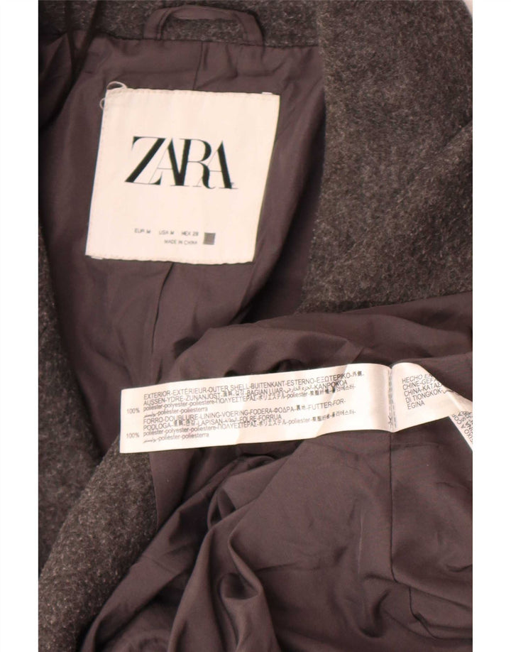 Zara Dame Dobbeltradet Frakke UK 14 Medium Grey Polyester