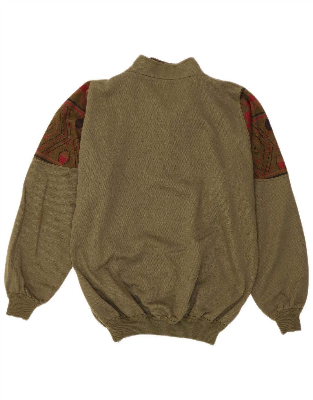 Vintage herre grafisk lynlås-hals sweatshirt jumper stor kaki geometrisk