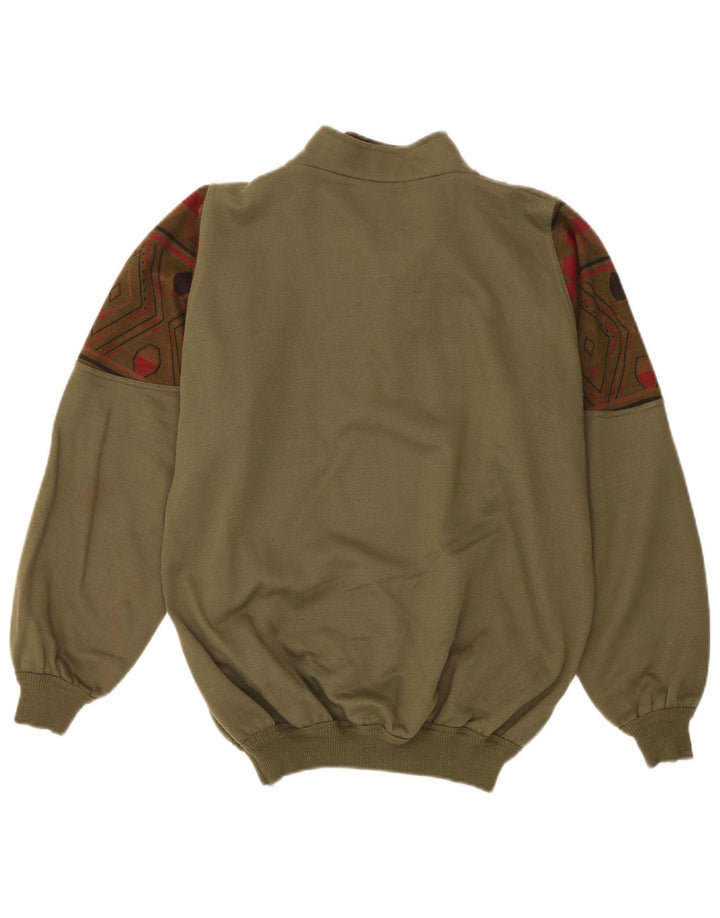 Vintage herre grafisk lynlås-hals sweatshirt jumper stor kaki geometrisk