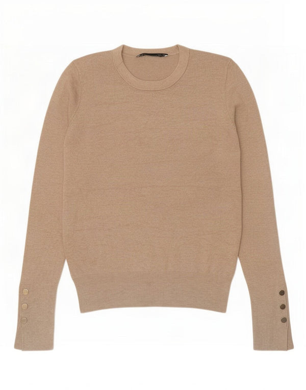 Zara Womens Oversized Crew Neck Jumper Sweater UK 10 Small Beige Viscose