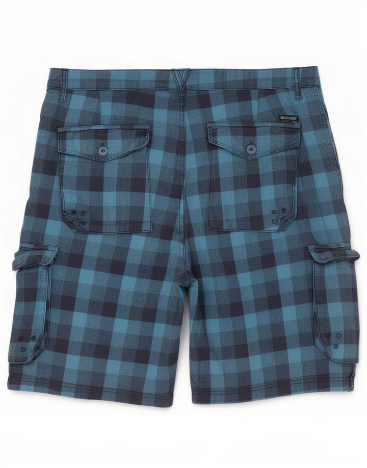 DC Herre Cargo Shorts W38 XL blå ternet bomuld