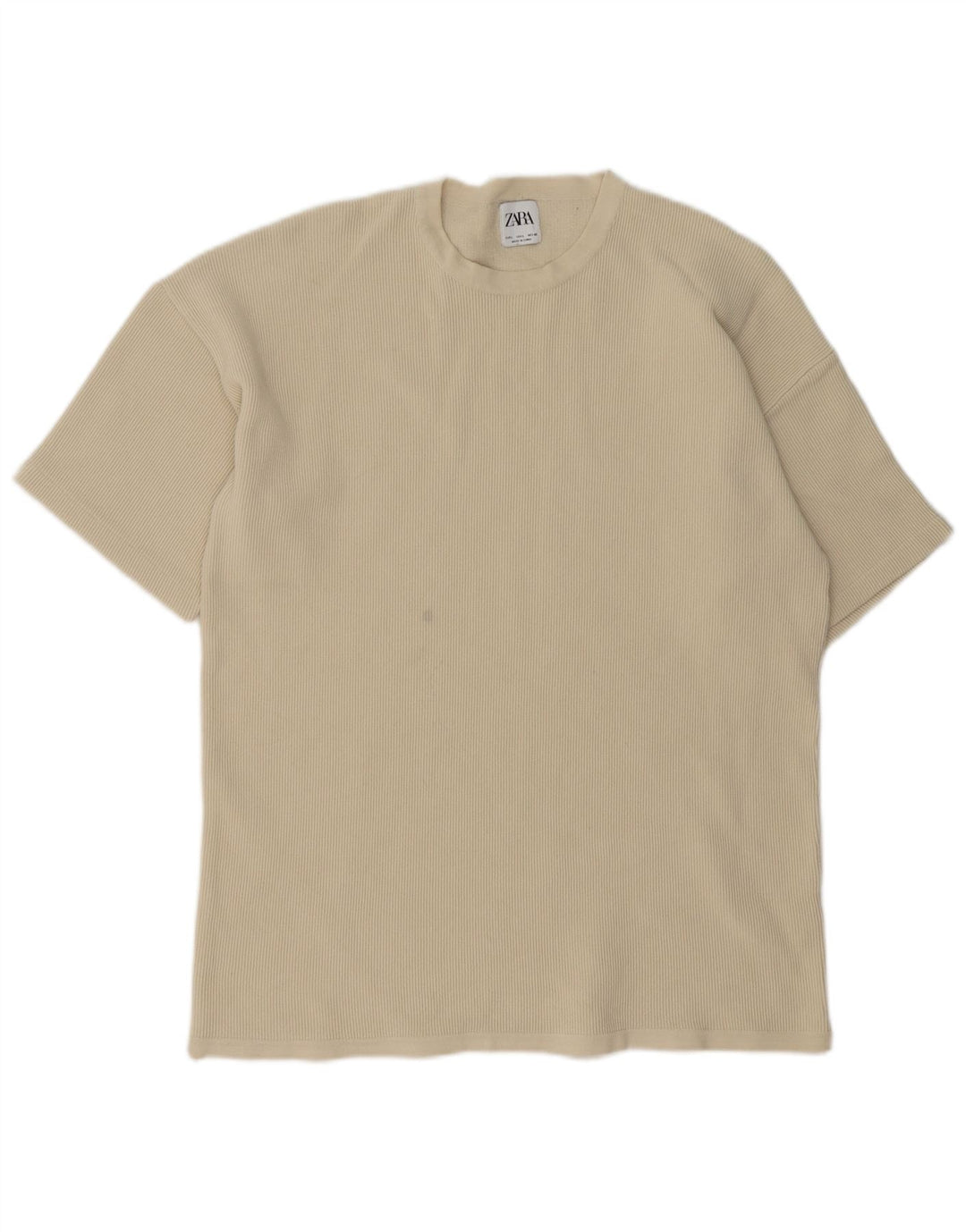 Zara Herre T-Shirt Top Stor Beige Bomuld