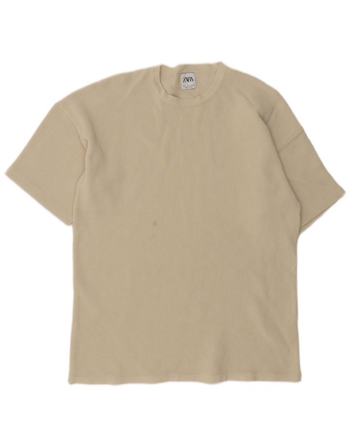 Zara Herre T-Shirt Top Stor Beige Bomuld