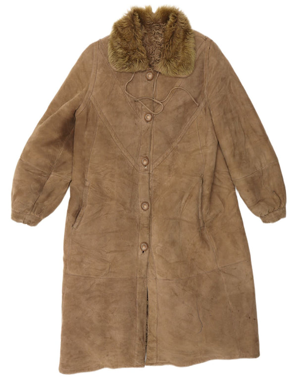 VINTAGE Shearling Coat til kvinder UK 14 Medium Brun