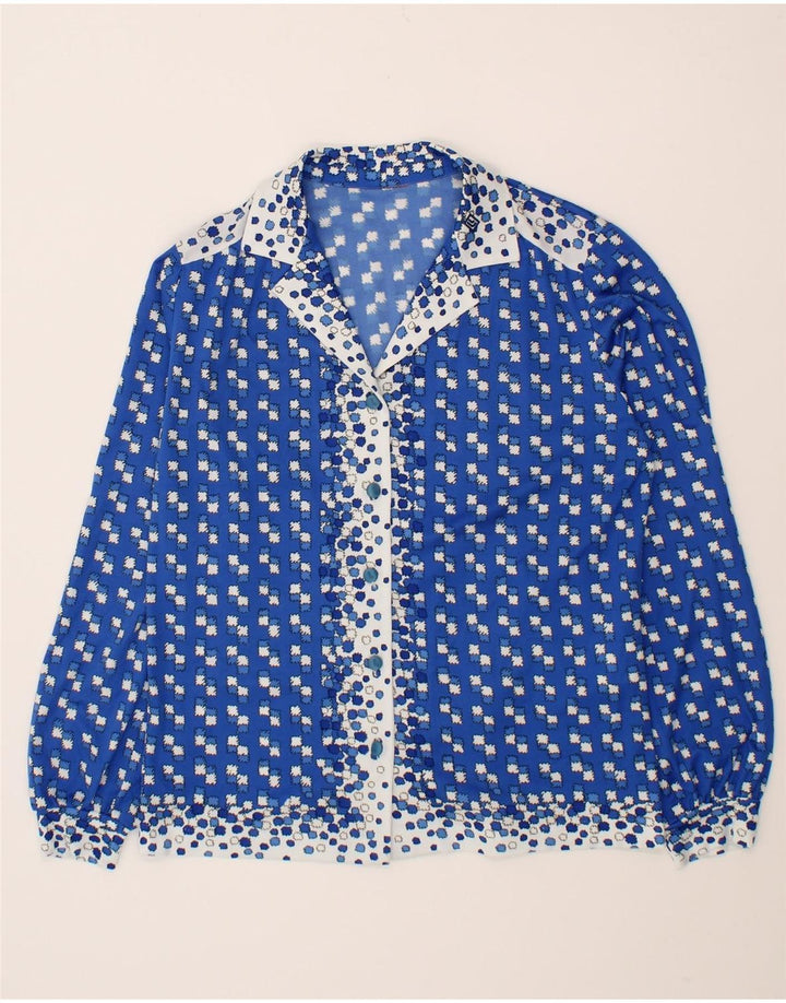 VINTAGE Womens Abstract Pattern Shirt Blouse UK 16 Large Blue Vintage Vintage and Second-Hand Vintage from Messina Hembry 
