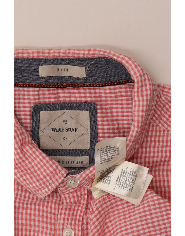 White Stuff Herre kortærmet Slim Fit skjorte XL Pink Gingham Cotton