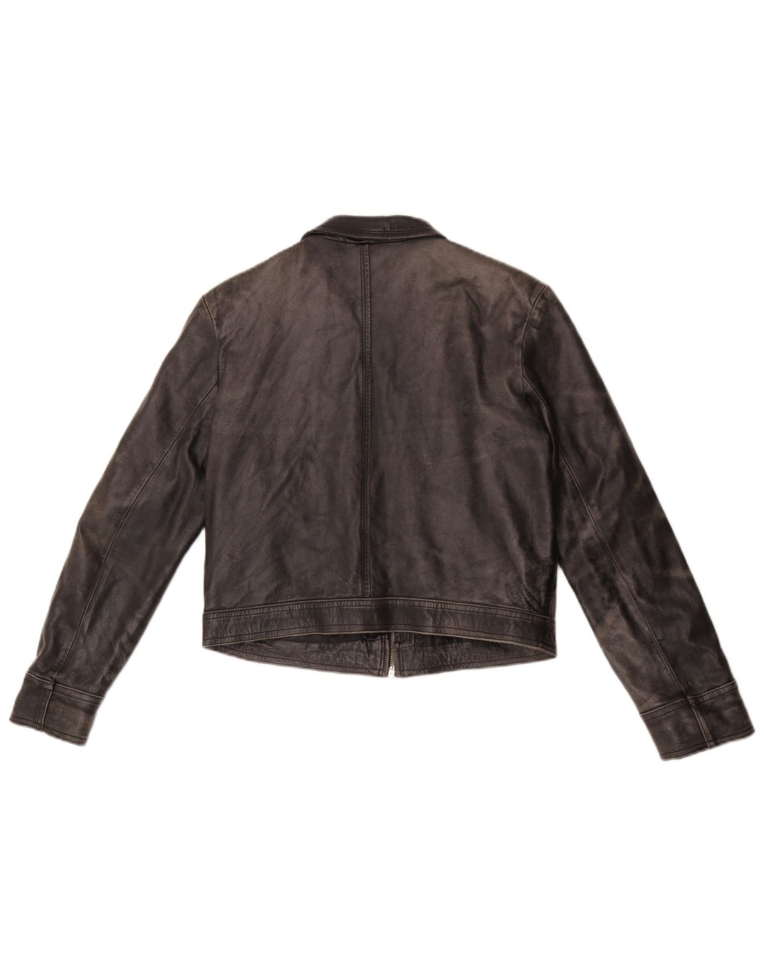 Vintage Dame Crop Læderjakke UK 14 Medium Sort Læder