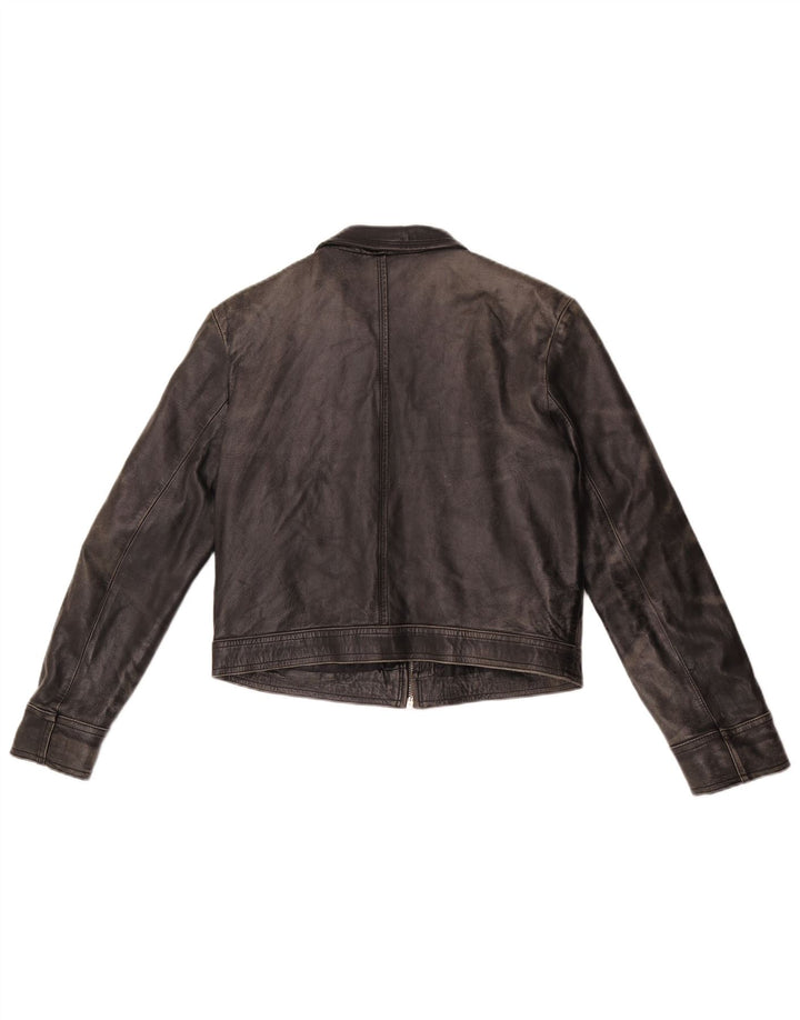 Vintage Dame Crop Læderjakke UK 14 Medium Sort Læder
