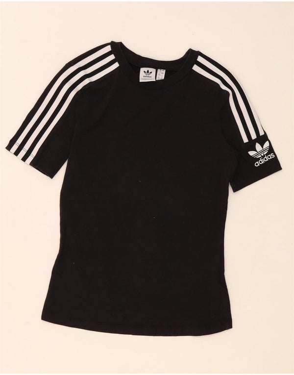 Adidas Dame Grafisk T-Shirt Top UK 12 Medium Sort Bomuld