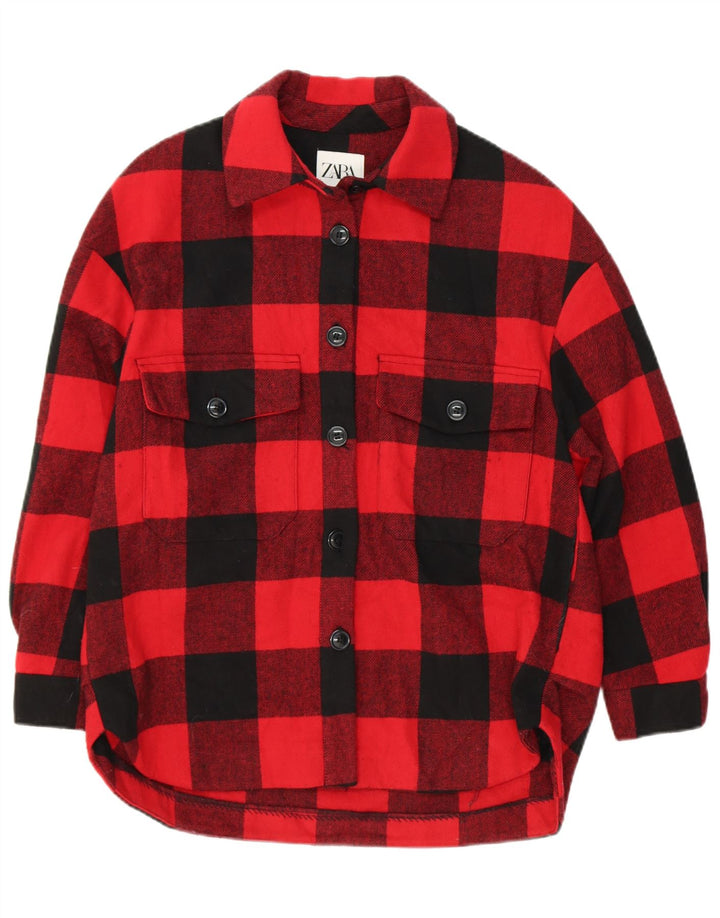 ZARA Womens Oversized 3/4 Sleeve Flannel Shirt UK 6 XS Red Check Polyester
