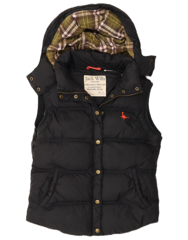 Jack Wills Dame Hætte Polstret Gilet UK 10 Small Black Bomuld