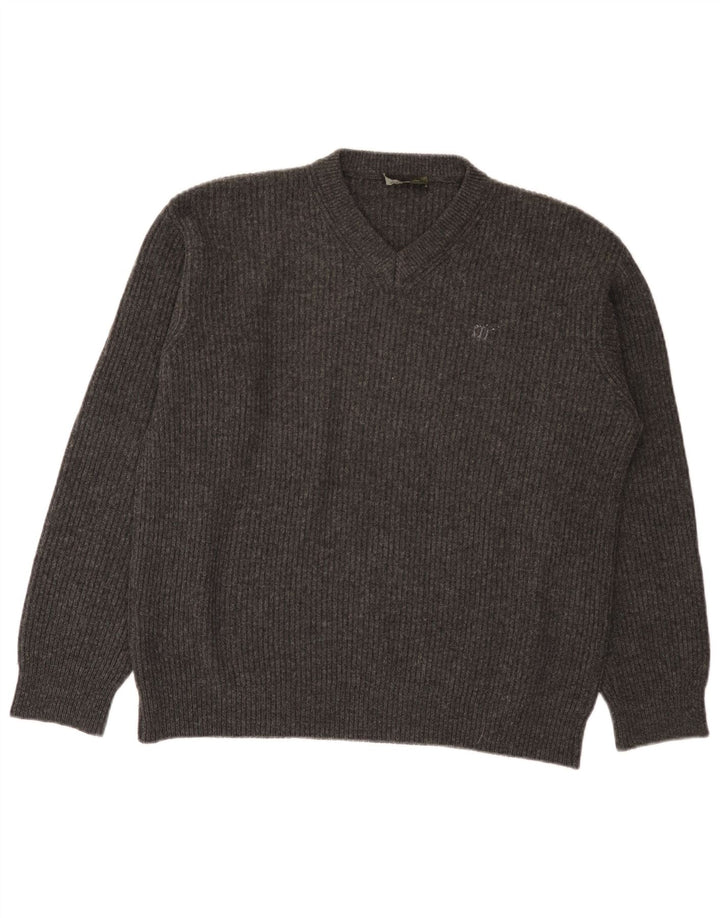 Henry Cottons Herre V-hals sweater mellemgrå uld