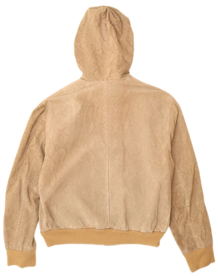 Donna Pelle Dame Hooded Bomber Jacket IT 42 Medium Beige Animal Print