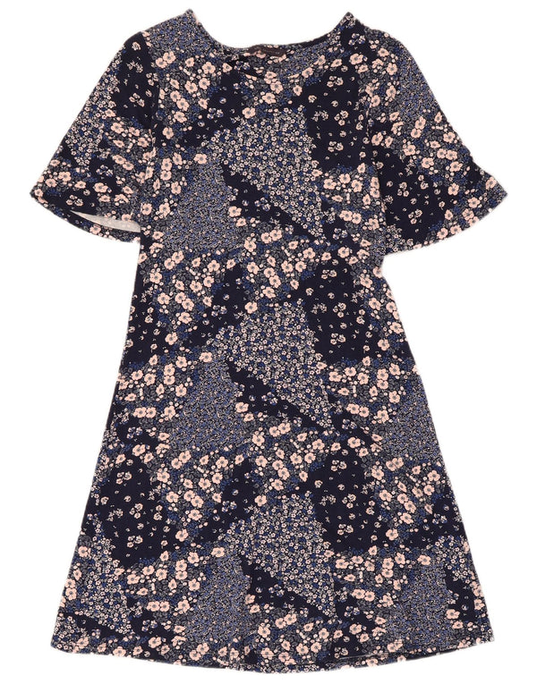 Marks & Spencer Dame A-Line Kjole UK 8 Small Navy Blue Floral Viscose