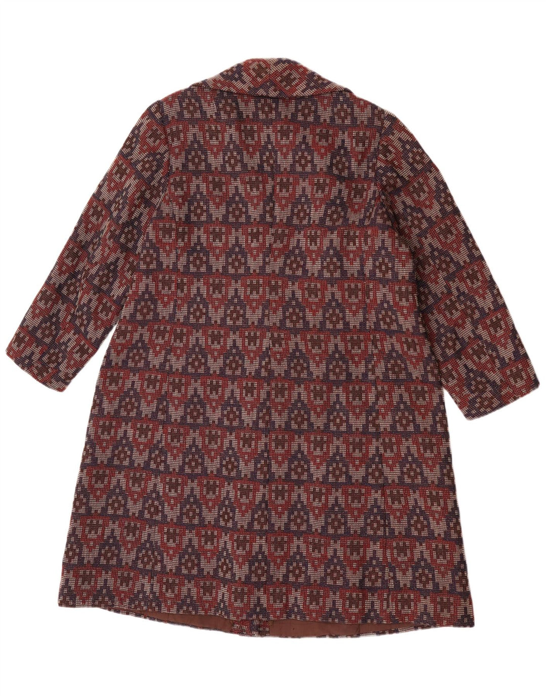 Vintage overfrakke til kvinder UK 14 Large Burgundy Geometric