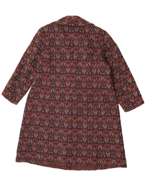 Vintage overfrakke til kvinder UK 14 Large Burgundy Geometric
