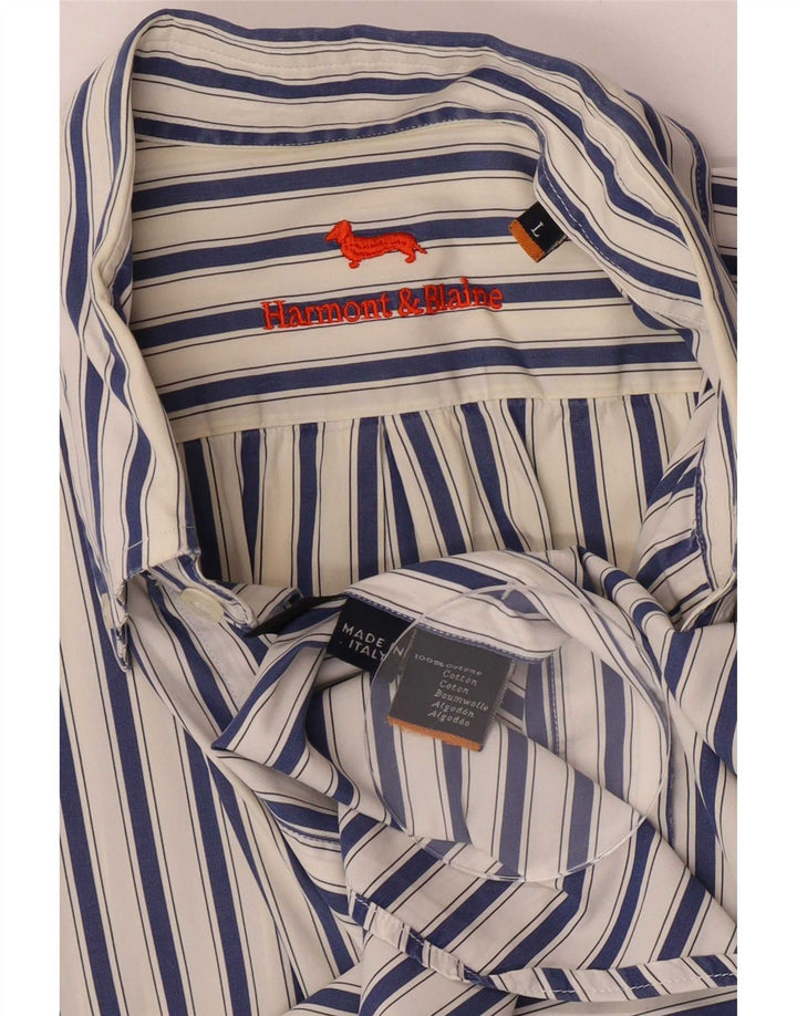 Harmont & Blaine Mens Shirt Large Blue Striped Cotton
