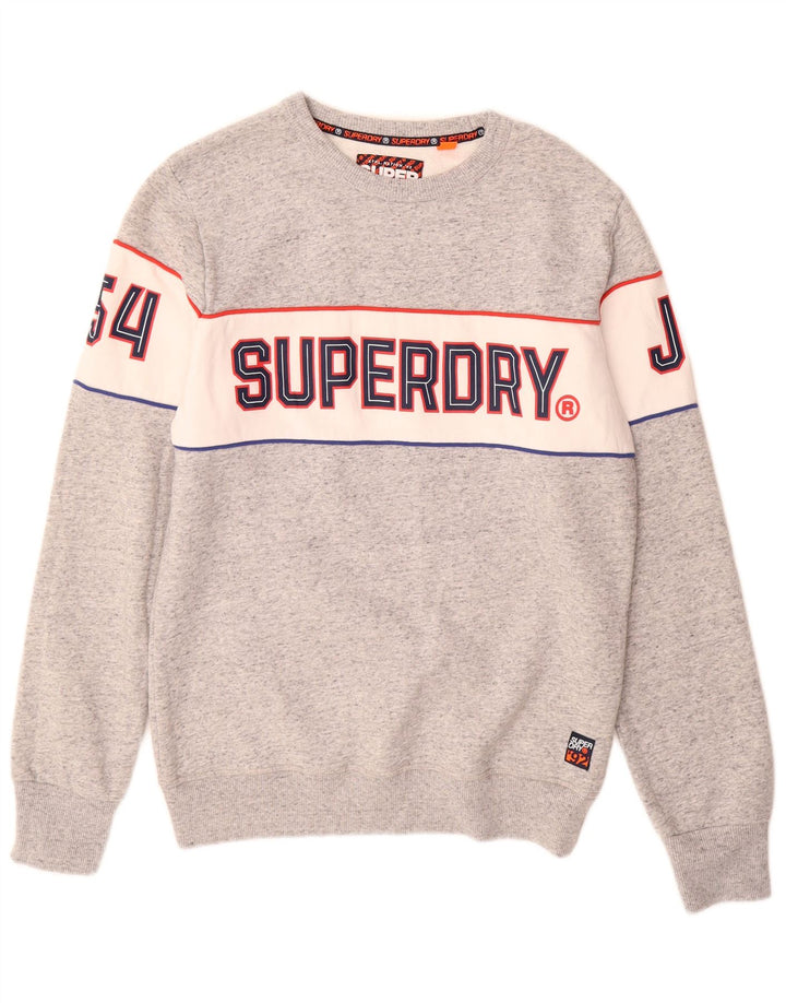 SUPERDRY grafisk sweatshirt til mænd, stor grå farveblok bomuld