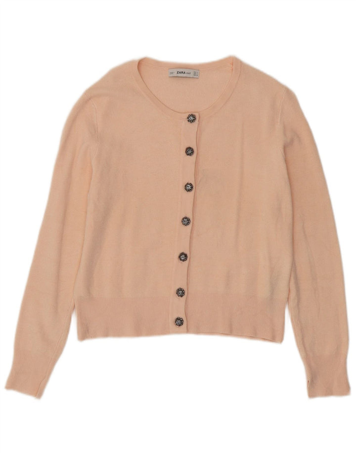 Zara Dame Cardigan Sweater UK 12 Medium Pink Viscose