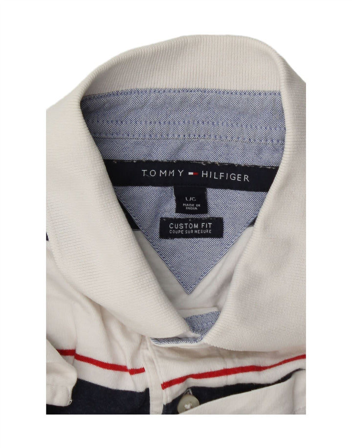 Tommy Hilfiger Herre Custom Fit Polo Shirt Stor hvid stribet
