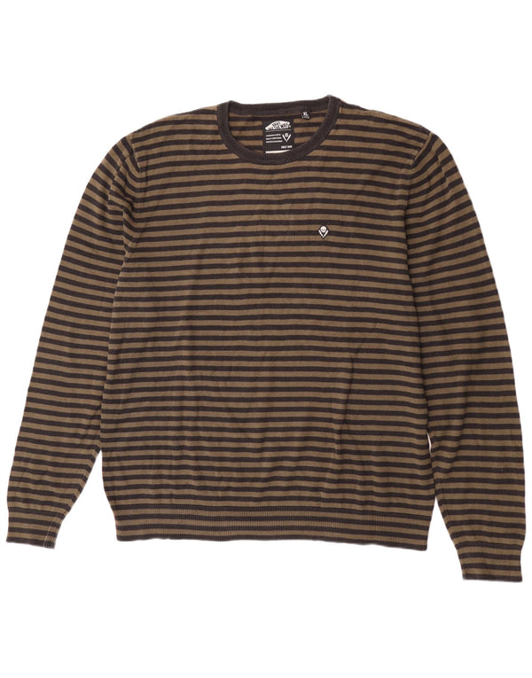 Vans Herre Crew Neck Jumper Sweater XL Khaki Stribet Bomuld