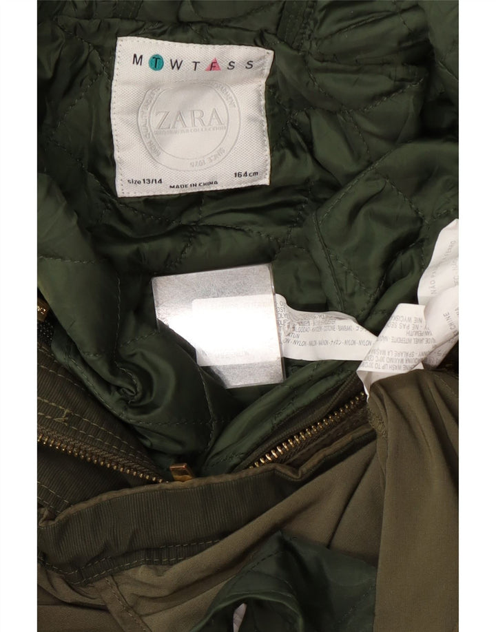 Zara Pige Hooded Parka Jacket 13-14 År Khaki Polyester