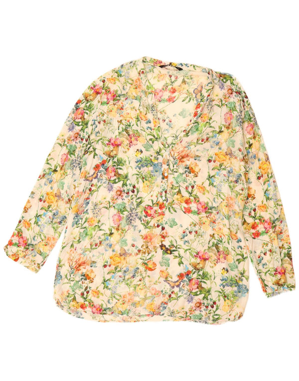 ZARA Langærmet langærmet blusetop til kvinder til kvinder UK 16 Large Off White Floral