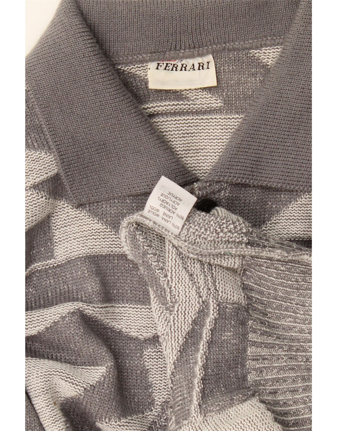 Ferrari Herre Polo Neck Jumper Sweater XL Grå Geometrisk Uld