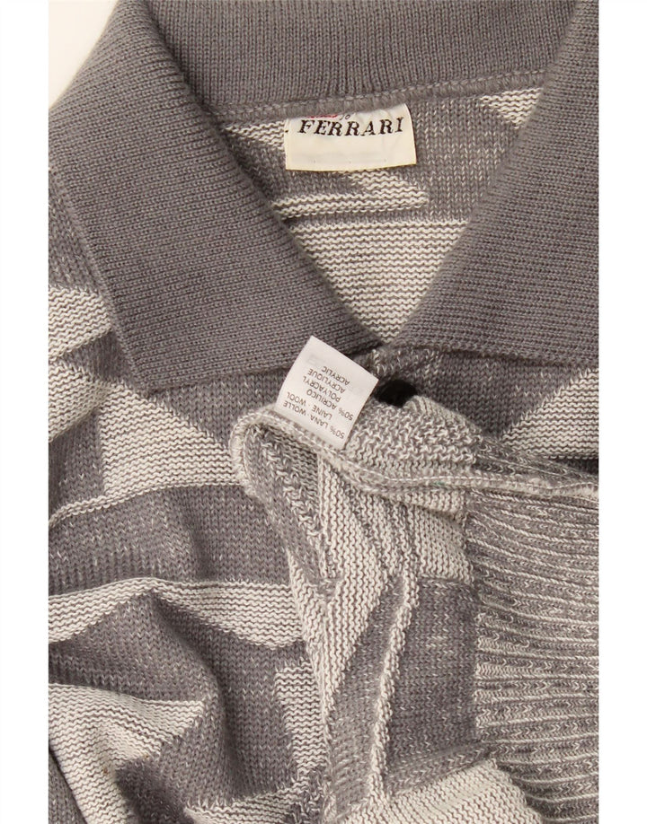 Ferrari Herre Polo Neck Jumper Sweater XL Grå Geometrisk Uld